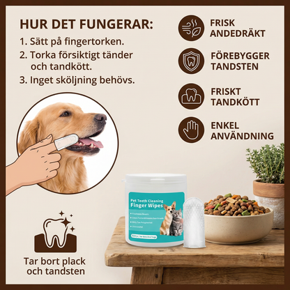 Tandrengörande fingertorkar för husdjur