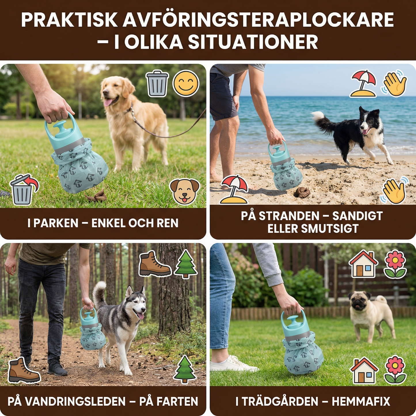 Praktisk avföringsplockare med bajspåsar – bärbart utomhusset