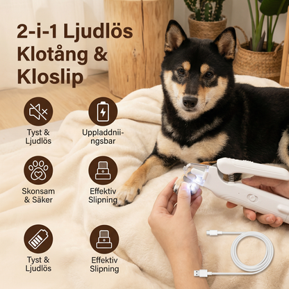 2-i-1 Ljudlös klotång och kloslip för hundar – tyst, uppladdningsbar och skonsam
